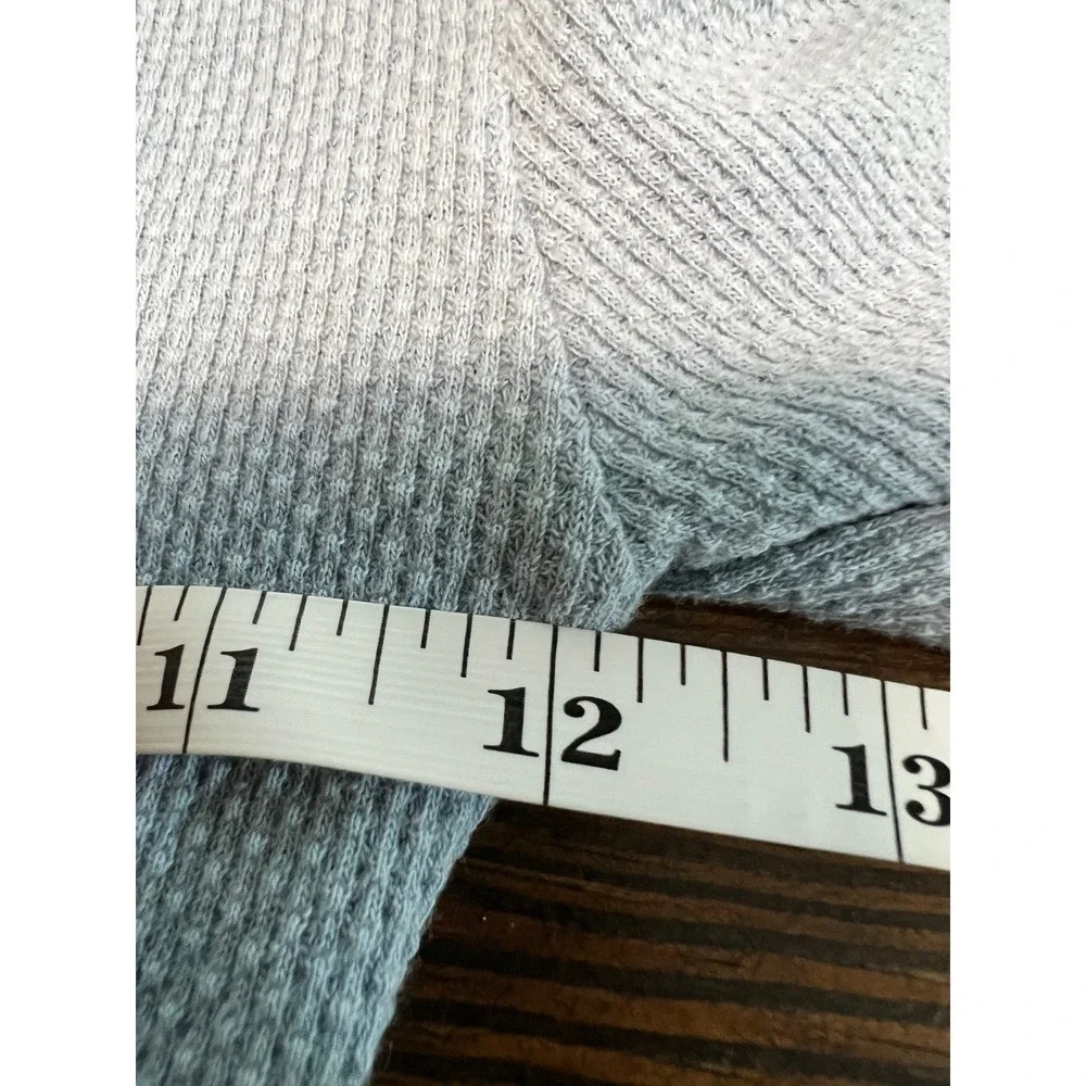 Free People Light Blue V-Neck Thermal Waffle Knit Top Zipper Cuffs‎ Womens XS